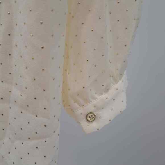 Lane Bryant Blouse Top Plus 16 Gold Sparkle Dot Keyhole Neck Long Sleeve Ivory - Picture 3 of 8